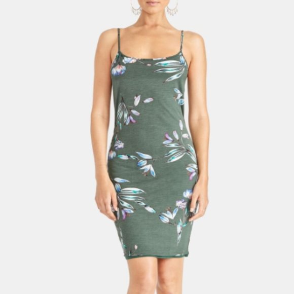 Rachel Roy Olive Green Floral Spaghetti Strap Body Con Dress, XS - Picture 1 of 8